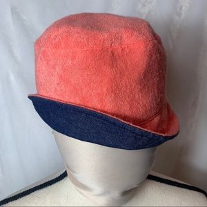 Vintage denim bucket hat reversible coral terry cloth